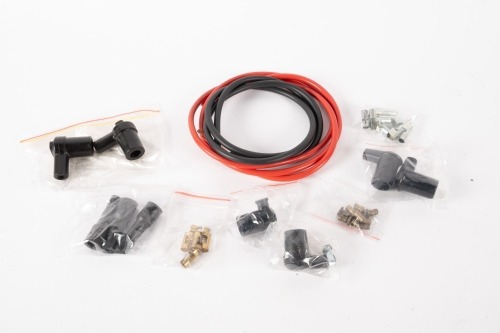 SPARK PLUG CONNECTORS: A group of classic bike spark plug connectors, boots & copper core HT lead