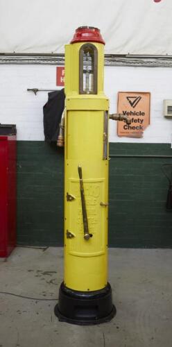 HAMMOND: c1920-1930 steel 'Hammond Visible Petrol System Model' gravity feed pump, 245cm high.