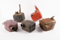 OIL TANKS: A group of five oil tanks, includes two Velocette tanks, two Norton tanks and one Ariel 350 tank