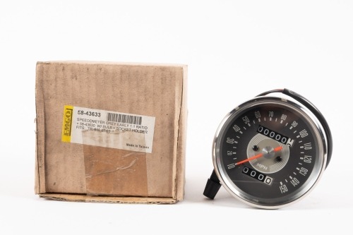 TRIUMPH: A new reproduced Triumph 150 MPH 'grey face' speedometer with counter, lens width 8cm