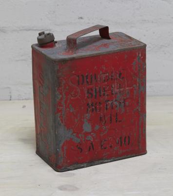 SHELL: An embossed Shell Motor Spirit two gallon can, 28cm high.