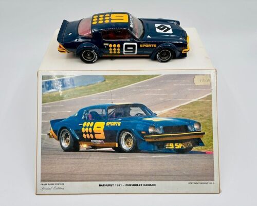 CHEVROLET CAMARO: A 1:18 scale model by Classic Carlectables of the Chevrolet Camaro in Kevin Bartlett's Channel 9 #9 livery, in original packaging together with a colour photo mounted on board showing the car at Bathurst in 1981 [Location: Sydney]