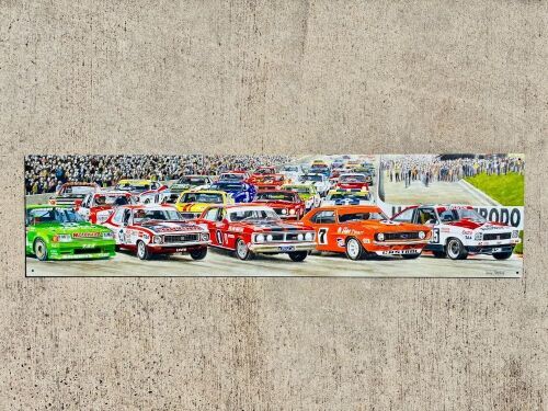 85 · PANORAMA OF LEGENDS: Artwork by Mike Harbar mounted on perspex, 100cm wide by 25cm high [Location: Sydney]
