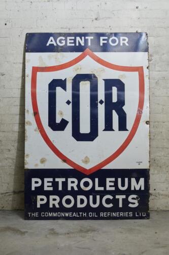 C.O.R: A large enamel C.O.R. 'Agent for Petroleum Products' sign, 183x122cm.