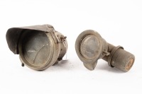 HEADLAMPS: Two early headlamps, includes one Lucas headlamp, lens diameter 6.5cm and one larger headlamp, possibly Powell & Hanmer, lens diameter 9.5cm