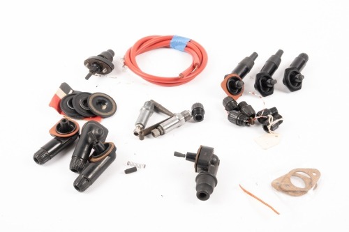 MAGNETO PARTS: A group of Lucas & other classic period magneto parts, includes HT lead parts, pickups, gaskets, shaft seals and HT lead knurled nuts