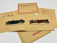 BUGATTI: A Sales Brochure on the 1930 model range comprising an original envelope containing an eight-page colour booklet of coachwork on seven models, a four-page colour booklet on the Touring Models, a price list and two-page listing of the Grand Prix m - 2