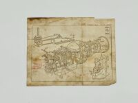 FERRARI: A Ferrari 225 Sport engine assembly diagram, single page for 0160ED, together with a framed colour photograph of that car at Pebble Beach with Kerry Manolas in 1984, 85cm x 61cm - 2