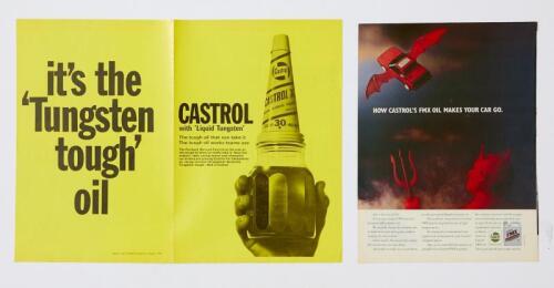 CASTROL: A double spread 'Special insert WHEELS Magazine, August 1967. Castrol 'it's the 'Tungsten tough' oil' advertisement and 'Proved in the outback, proved on the racetrack Castrol advertisement.