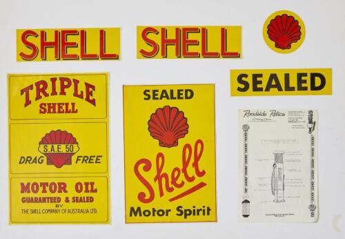 A set of 8 reproduction Decals and instructions for a Shell c1930s fuel pump.