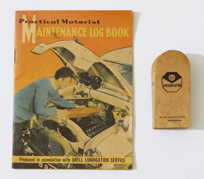 SHELL: A Practical Motorist Maintenance Log Book, produced in association with Shell Lubrication Service in good condition paired with a Shellubrication 'Due Date' ticket booklet.