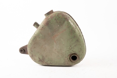 BSA: A circa 1950s BSA swingarm model oil tank, dented, one fitting missing