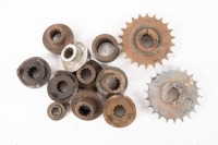 VELOCETTE: A tub of assorted Velocette MOV / MAC engine shock absorber / sprockets