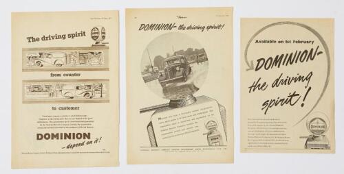 DOMINION: Three Dominion motor spirit press advertisements