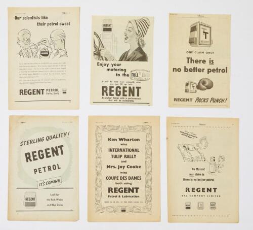 REGENT: Six Regent petrol press advertisements including international motor sport success