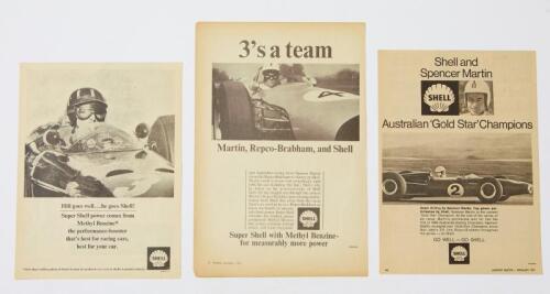 SHELL: Shell press ad features Graham Hill, Spencer Martin and Repco Brabham