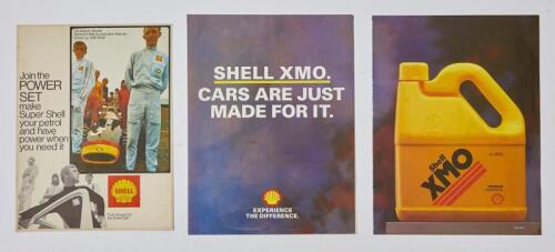 SHELL: Three Shell press advertisements full colourfor Shell XMO and Shell motor sport drivers Spencer Martin and John Harvey