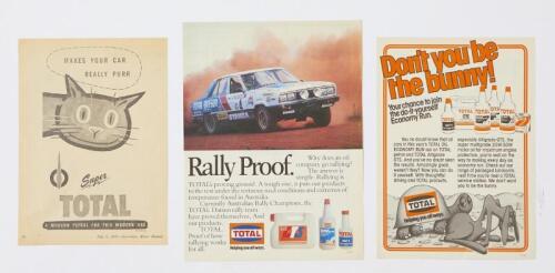 TOTAL: Three Total press advertisements including the Total purr fect cat - a modern petrol for a modern age