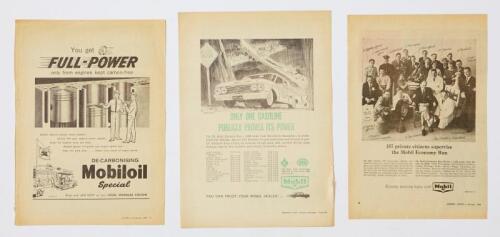 MOBIL: Three Mobil oil press advertisements highlighting its de-carbonising feature and economic strengths