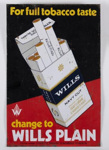 WILLS: A original tin 'WILLS - change to WILLS PLAIN' advertising sign. Measures 38 cm x 25.5 cm