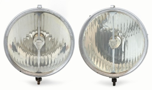 MARCHAL: Two impressive large pre-war Marchal Strilux headlamps, featuring clear lens & fluted inner lens housing & small green indicator lenses at top, 25cm lens diameter