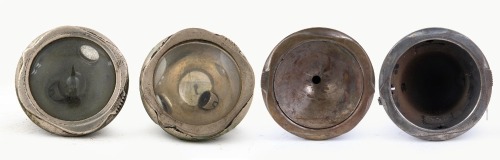 HEADLAMPS / SIDE LAMPS: A brass headlamp & side lamp set in Art-Nouveau style, headlamp overall width 29cm, side lamp width 10cm