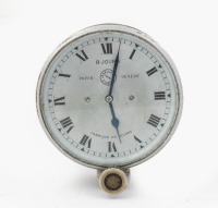 JAEGER: A Jaeger - Paris (Swiss made) eight day dash clock, inscribed '71582' at rear, white face with blue dial & black Roman numerals, lens diameter 8cm