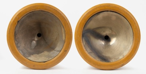HEADLAMPS: Two large headlamps with no lenses or internals, diameter 28cm, no markings evident