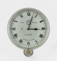 JAEGER: A Jaeger - Paris (Swiss made) two day dash clock, inscribed '126947' at rear, white face with black dial & Roman numerals, lens diameter 7.5cm