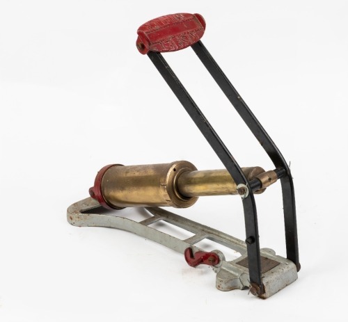 FOOT PUMP: A Kismet-Duplex (England) brass, two stage foot pump, 40cm long