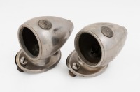POWELL & HANMER: Two Powell & Hanmer (UK) nickel plated brass torpedo mount lamps, lens diameter 5cm with red cut glass lens at rear