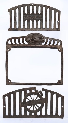 KICK PLATES: Three kick plates, includes a Scripps-Booth plate, a Studebaker plate (damaged) and an Overland plate