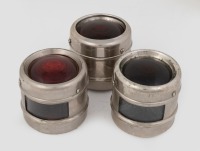 TAIL LAMPS: Three small matching drum style tail lamps, lens diameter 6cm, overall length 9cm, red lenses