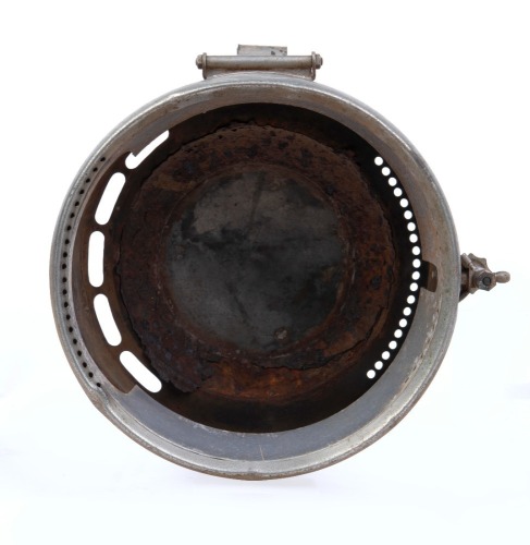 HEADLAMP: A large circa 1910s or 1920s carbide headlamp bucket, lens width 27cm