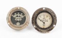 NATIONAL GAUGE & EQPT CO.: Two circa 1920s National Gauge & Equipment Co. (USA) small gauges, includes a Paige oil gauge and a Cleveland ammeter gauge, lens diameter on both 4cm
