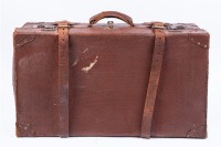 SUITCASE: A vintage cowhide suitcase circa 1920s / 1930s made by Jaxon (Australia), length 66cm, width 38cm, depth 19cm, with leather straps & functioning locks - 2