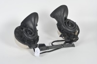 LUCAS HORNS: A pair of circa 1930s to 1950s Lucas horns bolted to mounting bracket, includes one high tone and one low tone horn - 3