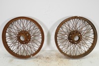 WIRE WHEELS: Two large wire wheels, six stud, 64.5cm diameter, overall width 10cm, hub at front width 9cm