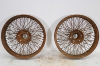 WIRE WHEELS: Two large wire wheels, six stud, 64.5cm diameter, overall width 10cm, hub at front width 9cm - 2