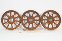 WHEELS: Three large circa mid to late 1920s 10 spoke solid steel wheels, six stud, diameter on all 65cm, overall width on all 9cm - 2