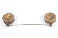 AMERICAN FLATLITE HEADLIGHT: Two circa 1920s American Flatlite Co. drum style headlights affixed to bar, lens diameter 17.5cm, bar length 88cm - 2