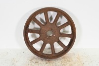 WHEELS: Three solid steel 10 spoke veteran wheels of varying sizes - 7