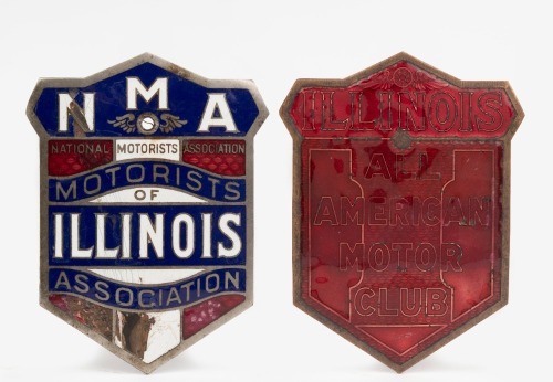 ILLINOIS: Two Illinois state enamel motoring club grille badges