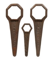 HOUK WRENCHES: Three Houk (USA) wire wheel wrenches, in sizes four inch (2) and one two inch width
