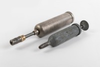 GREASE GUNS: Two grease guns, one thought to be a 1950s Jaguar gun and one marked 'Melbourne'