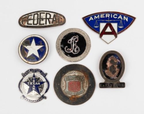 BADGES: A group of seven small badges, mostly American and of enamel appearance