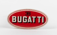 BUGATTI: A small circa 1970s/1980s oval shaped enamel Bugatti badge, 4.5cm high, 9cm wide