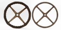 STEERING WHEELS: Four early four spoke steering wheels, all approx 40-45cm wide