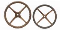 STEERING WHEELS: Four early four spoke steering wheels, all approx 40-45cm wide - 2