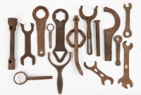 TOOLS: An assortment of early tools, includes open & closed spanners of varying sizes and some levers